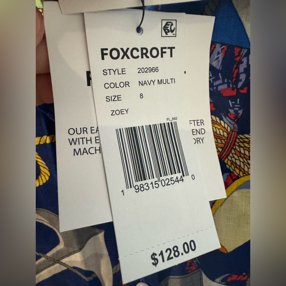 NWT - Foxcroft Zoey Linen Nautical Flags 3/4 Sleeve Shirt - Picture 5 of 14